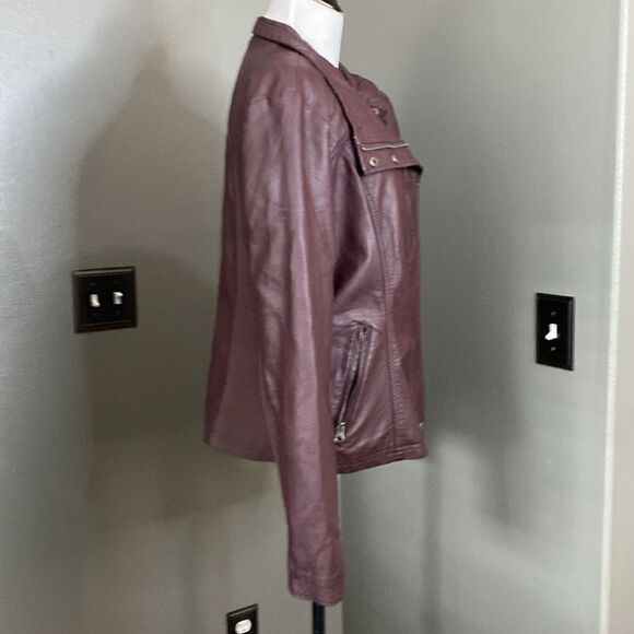 R. D Style Rhonda Maroon Faux Leather Moto Jacket - Picture 9 of 15